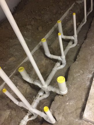 Rough plumbing for public restrooms.