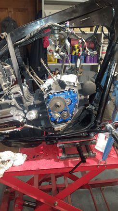 Installing back in to the frame, mating up the Tranny.
