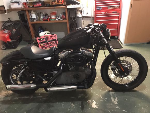 Wrapped the top of tank and rear fender with black gloss Vinyl (would soon remove)
