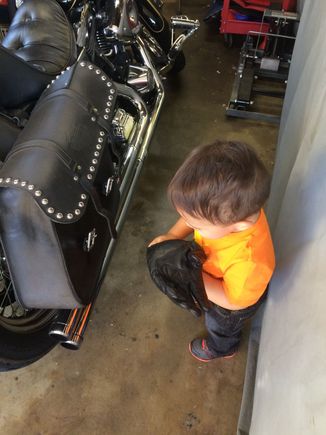 Gearing up like daddy.