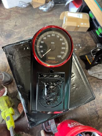 Speedometer not installed, just placed it to get an idea of how it will look.