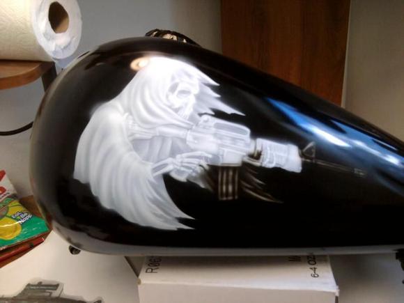 airbrush in progress on tank