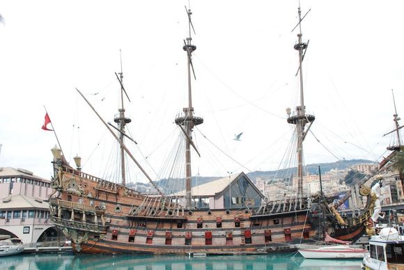 tall ship in the port of Genoa, Italy