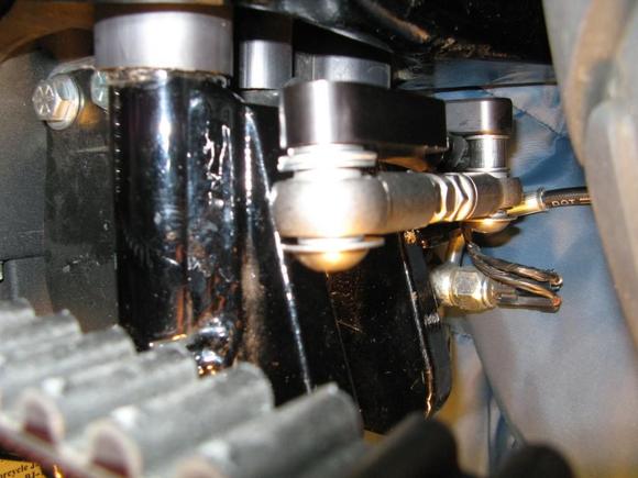 Stabilizer link mounted to TT rear motor mount brackets; I added washers to 'level' out the stabilizer.