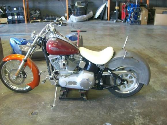 rear fender tacked and OEM seat cut and fitted for new fender