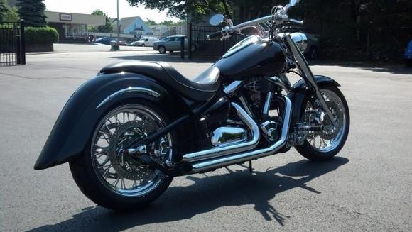Yamaha Midnight Star. 108" Patrick Racing Heads, Barrels, Cams, 42 Mikuni Flat Slide, Orient Express Velocity Stack, Custom Exhaust, Arlen Ness FAT 40 18" Wheels, Front and Rear Progressive Suspension.