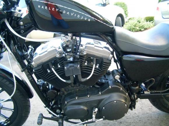 Relocated coil and all electrical above motor, tucked harness, Mikuni Carb