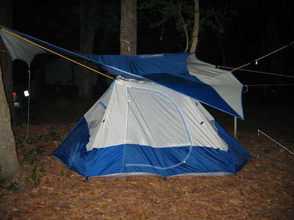 This is what happens when your friend packs your tent and forgets your pols. Thank God for 24 hr Wal-Mart &amp; bungee cords.