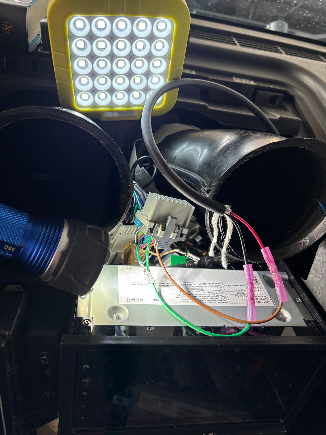 Used color coded pigtails to help me keep track. NOTE: The blue connector lock is the A side and the grey is the B side. Pinout numbers are on these parts. I tested for continuity before final assembly.