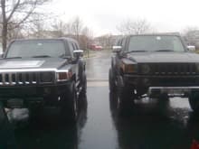 On the left is my dads 06, stock with 285's

Then mine lifted approx. 2&quot;s and with 35's