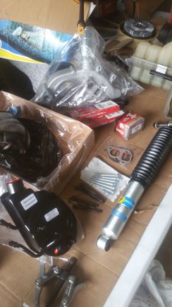 Few of the newer parts, steering pump, steering shock/damper, water pump and some additional items. Its just the beginning. So much work ahead, but its fun. 