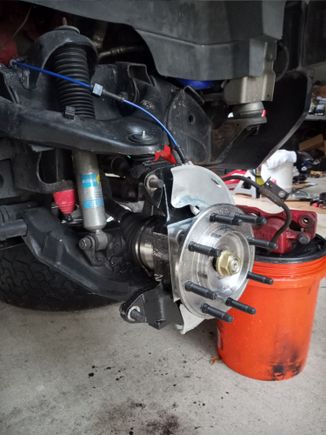 Assembly 95 percent complete on the passenger side. Just need to torque the cv axle nut and run the wire up to the connection point. 