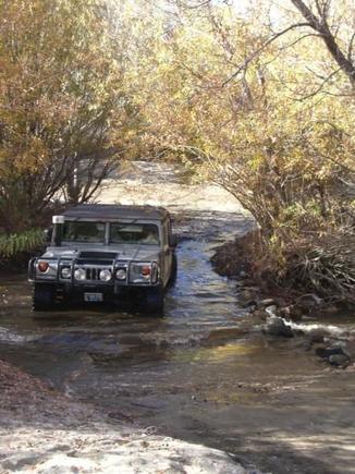 Crossing a stream near Mike's Sky Ranch, right where the race crossed