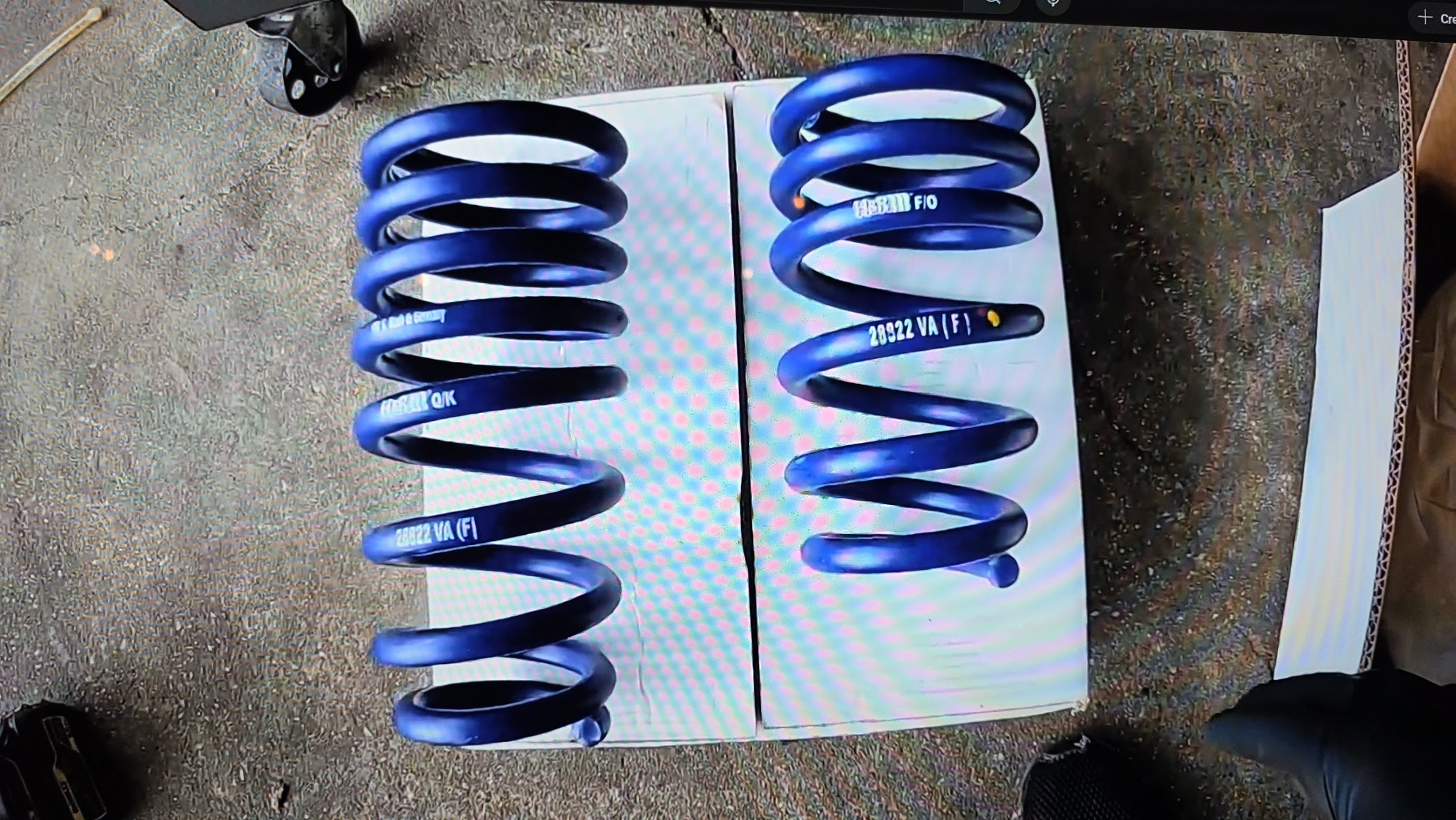 Front H&R springs for different F-Type kits. His car was a 2015 RWD V8 R and the right spring was the correct one for his car, he says that the left was for the V6? But havnt seen anywhere else that the V6 has a different spring than V8 though it would make sense from slightly less weight up front...