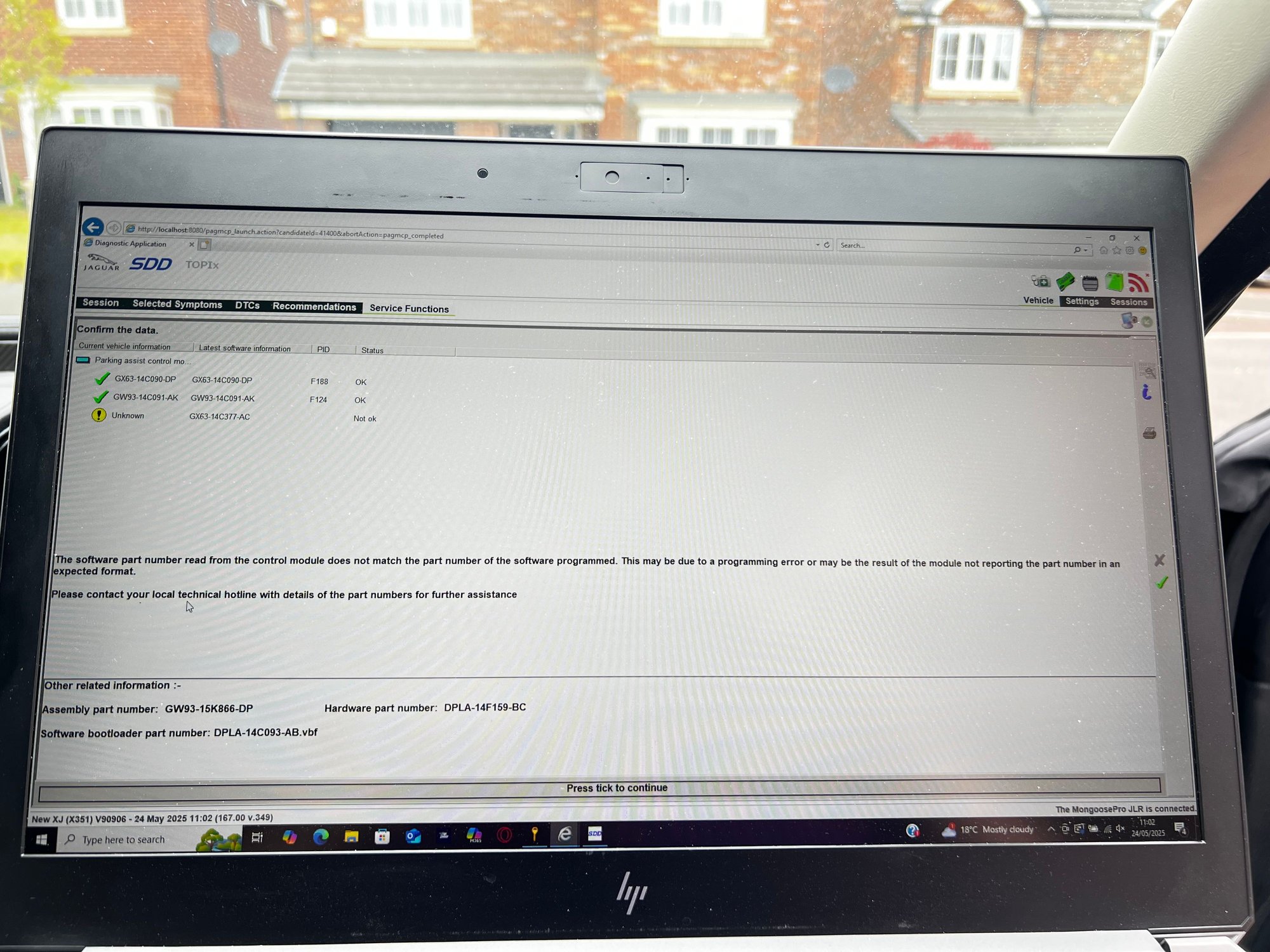 This is the message when trying to update the module back to as built