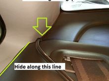Squeeze through this gap RCA mouth through (easier if you go from interior to trunk)