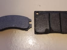 The Pad on the Left was sent to me in error and very obviously isn't the one for an XJS.
The Pad on the Right is the Type that I normally use, though it is looking battered and bruised as I had to get it out of the Caliper with a FBH and Chisel