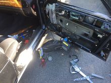 Door in pieces, glass out..