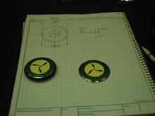 the completed hood badge and the new horn button - ready for installation.