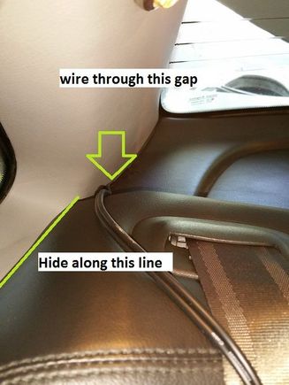 Squeeze through this gap RCA mouth through (easier if you go from interior to trunk)