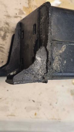 Mounting tab and cannister sealing joint disintegrated from battery acid. 