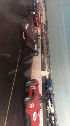 I’m there on the pole next to me is David Love’s Ferrari Testa Rossa behind him is the 1956 LeMans Winning D type 