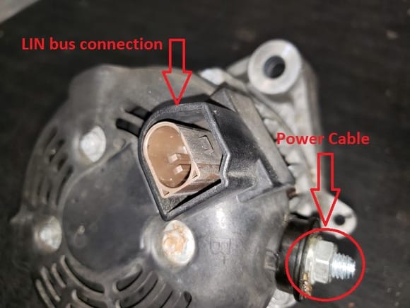 Above Picture: Connection Points on Removed Alternator