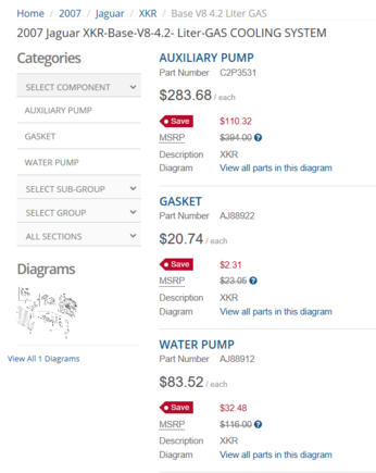 FYI, from parts.com website.  Prices are in USD.