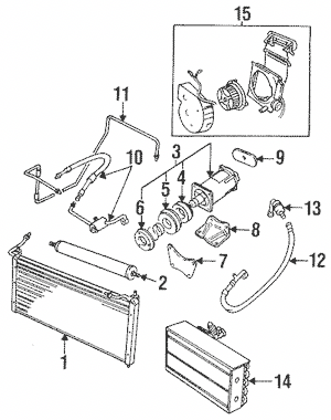 AC System Diagram -- can somebody identify the high side hose for me? I believe that 10 is the low side.