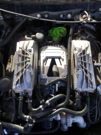 A week later.... View showing the PSE rebuilt and powder coated supercharger along with the Eurotoys 1.5 lbs pulley.