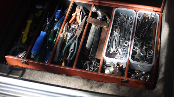 My Not so wonderful 'Tool Box' where many of those Spanners came from the Pound Shop £1
I've got a few more Sockets in a Box somewhere.