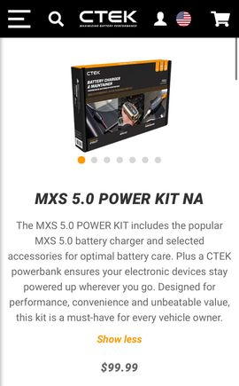 So for $99 I got the mxs 5.0 charger, M8 indicator eyelet, connector clamp, a portable battery charger, the the free accessory I picked was the CTEK carry case listed at $49. 