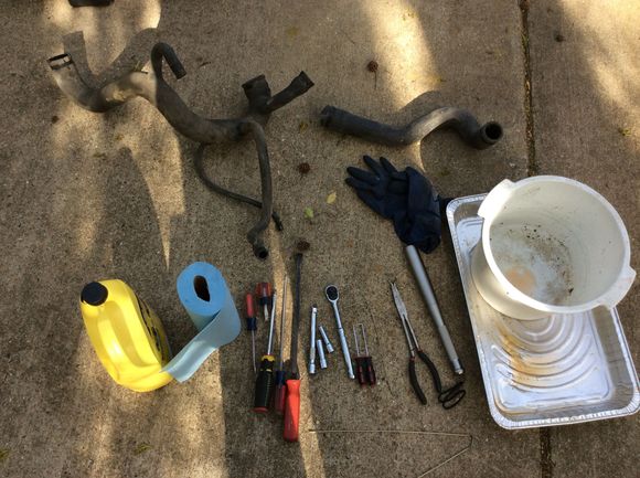 Everything I used to replace the hose... well except for the bag of kitty litter.