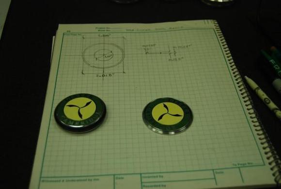 the completed hood badge and the new horn button - ready for installation.