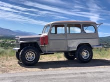 1957 Willys wagon with 35x12.5" tires, Fox coil overs and double triangulated rear suspension, front 3 link.