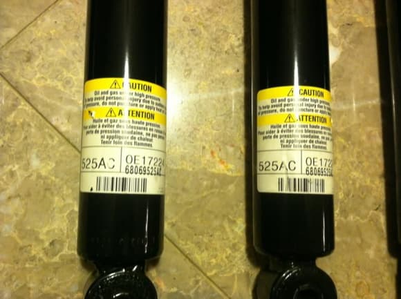 Front shock info -- OEM 2012 4dr Sahara JK, All have 8000 miles on them when uninstalled. No off-roading was done when installed. Almost perfect condition. $15 bucks each per shock plus shipping,