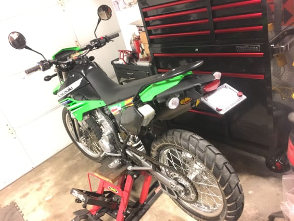 She came by n took it again this weekend. I raised the forks in the triple clamps n loosened the rear shock spring preload for her to touch the ground with both feet. That made her happy. Dot off road tires, oversized footpegs will round out this bike next week, big bore kit will be a later addition hopefully soon.