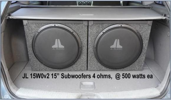 My Rear Speakers, hooked up to a mono 600 watt Alpine Amp.