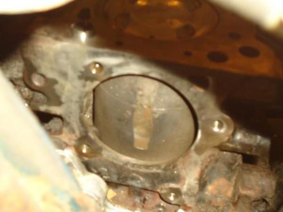 water pump hole looking at number 1 cylinder external wall