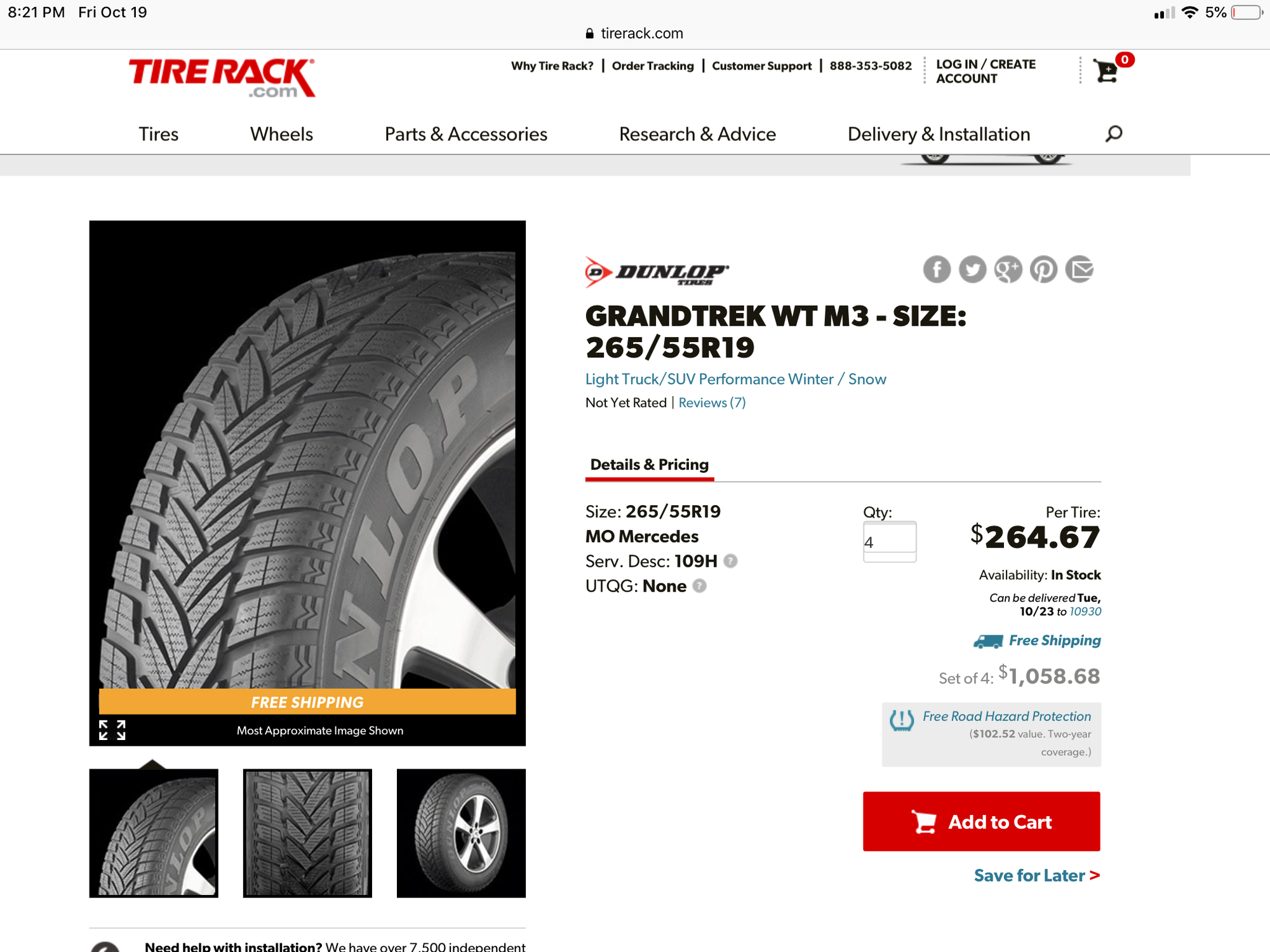 Wheels and Tires/Axles - Set Dunlop GrandTrek WT M3 MO Winter Tires GL ML - Used - 2013 to 2019 Mercedes-Benz GL550 - Highland Mills, NY 10930, United States