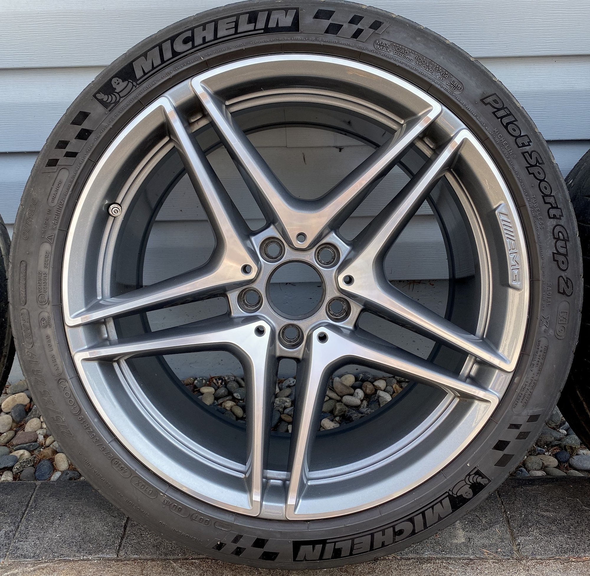 Wheels and Tires/Axles - AMG C63 S 19" AMG/OEM 5-Spoke Wheels + Cup 2 Tires - Used - 2016 to 2021 Mercedes-Benz C63 AMG S - Vancouver, BC V4M1L8, Canada