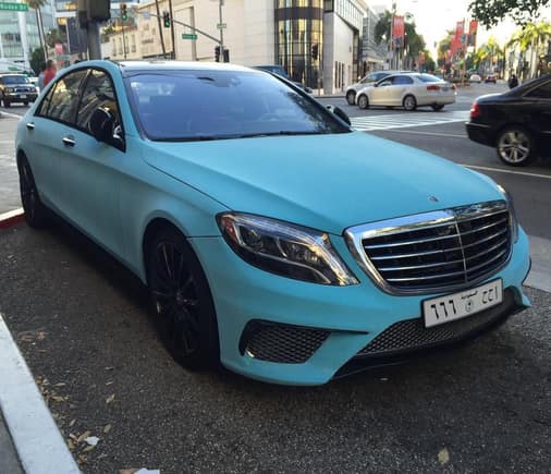 Tiffany Blue Mercedes-Benz S63 AMG from Saudi in Beverly Hills.