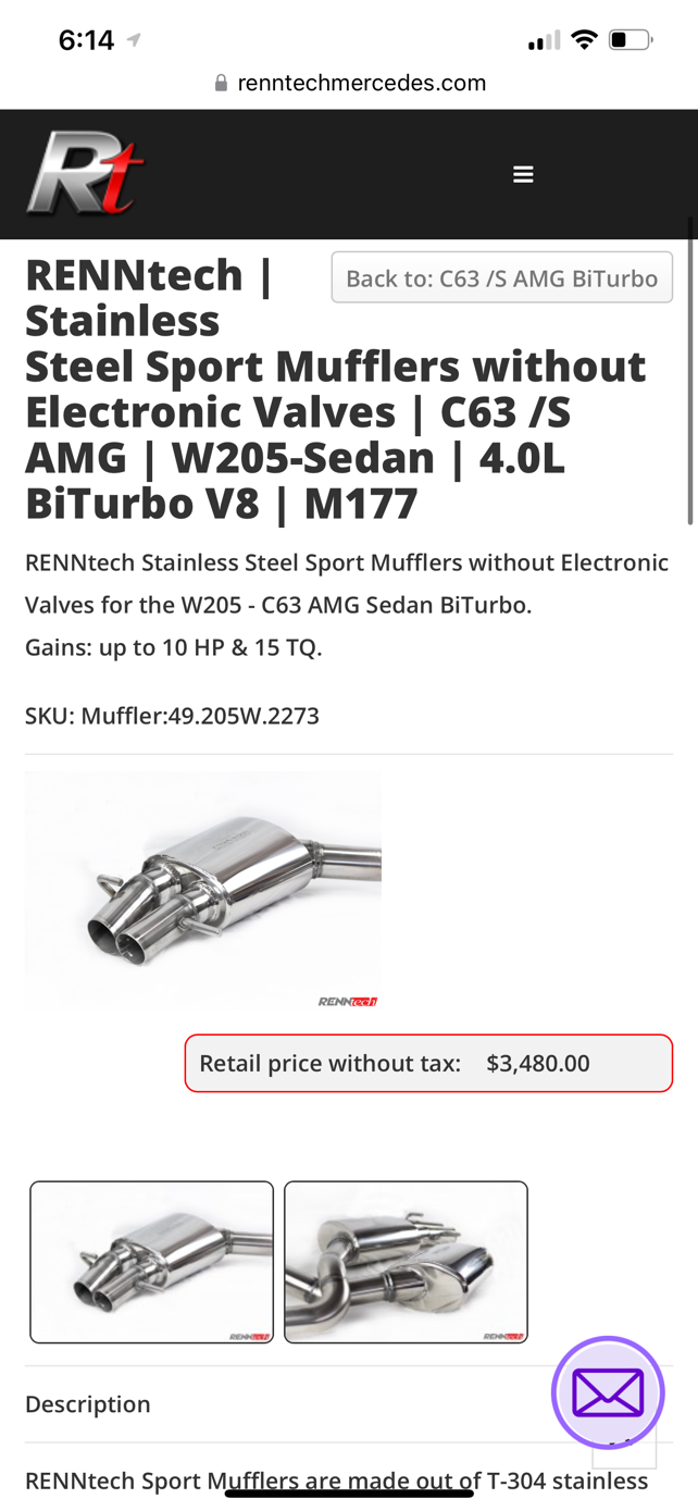 Engine - Exhaust - RENNtech Stainless Steel Sport Mufflers w/out Electronic Valves for W205 - C63 - Used - -1 to 2024  All Models - -1 to 2024  All Models - -1 to 2024  All Models - San Diego, CA 92115, United States