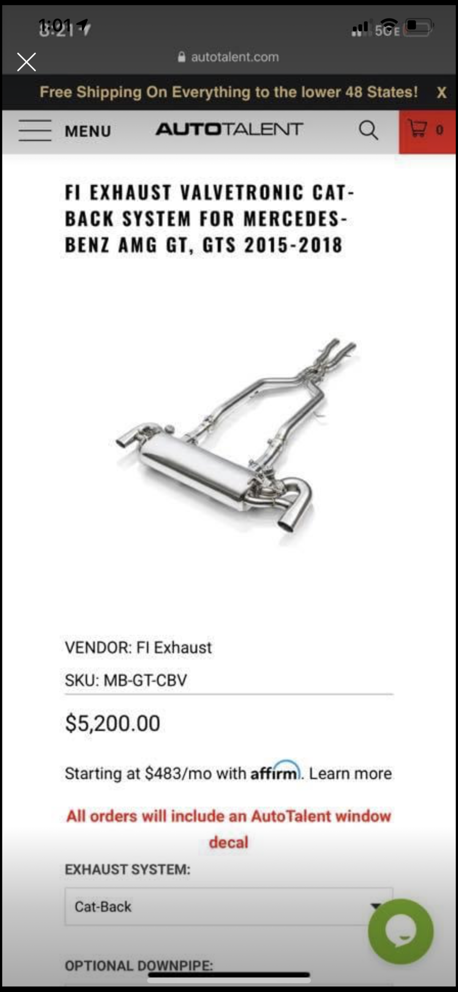 Engine - Exhaust - AMG GTS FI-Exhaust Cat Back System - New - 2015 to 2018 Mercedes-Benz AMG GT S - Downey Ca, CA 90241, United States