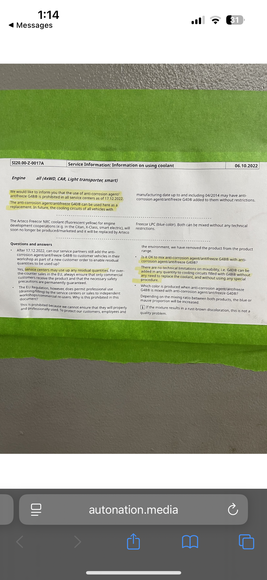 Mercedes coolant update