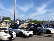 Cars and coffee this weekend, we had the 3 turbo Miatas (k24 efr7163) a nicely done VVT 2560r and mine, and drove together with a newer wrx, viper gts, and that Tesla model3 Performance 