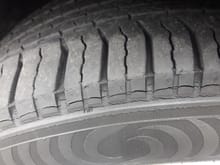 I'm running on these Nokian Entyre tires for 2 years now. They have 30k on them and still have a lot of tread.  My concern are the cracks shown in the pic.  Side walls have no cracks and the tire shop says its normal, but, I not convinced.  I appreciate any advice.