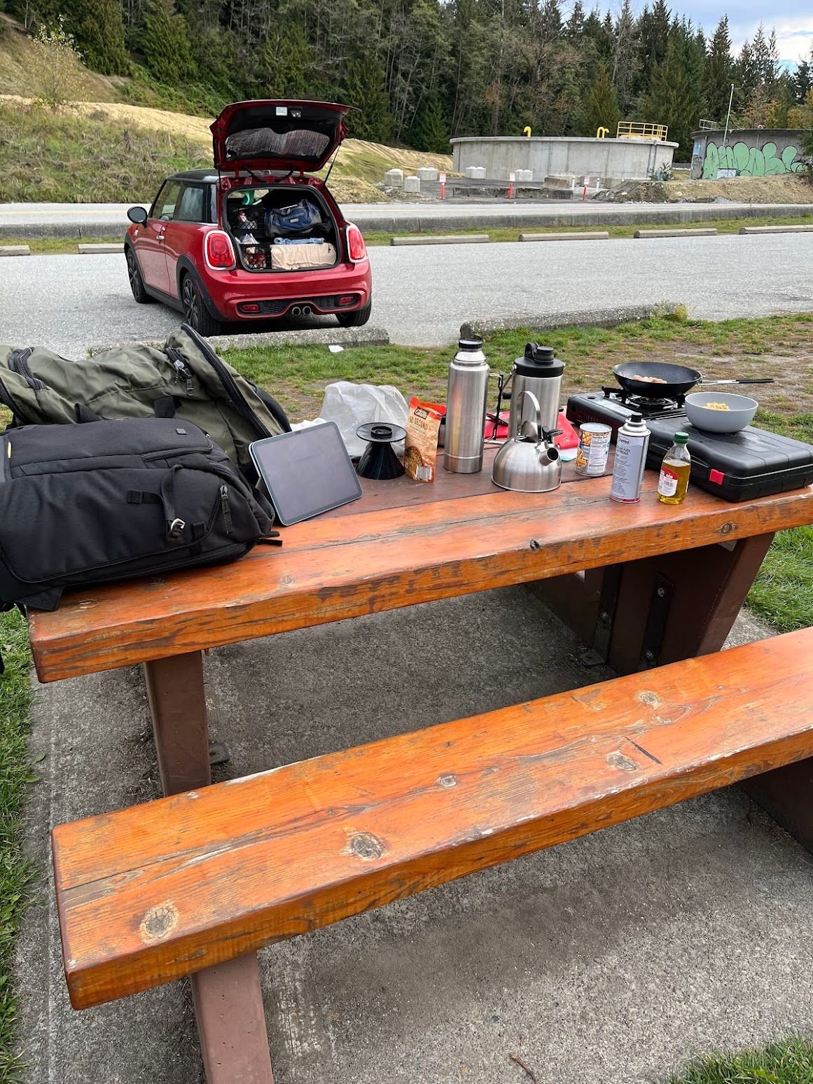 Cypress Mountain in North Vancouver, making breakfast