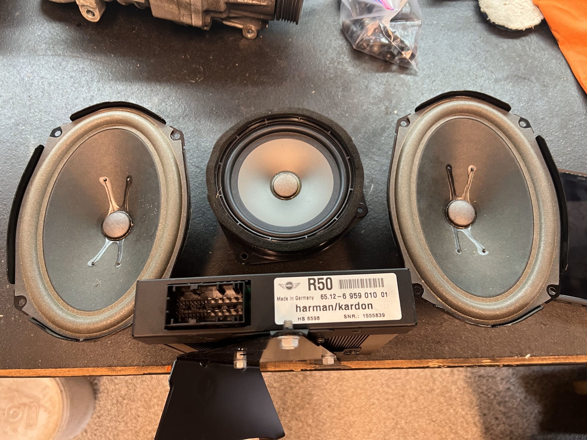 Audio Video/Electronics - R53 Harmon Kardon Amp & 3-speakers - Used - 2002 to 2006 Mini R53: "Mk I" Mini Cooper S - Denver, CO 80228, United States