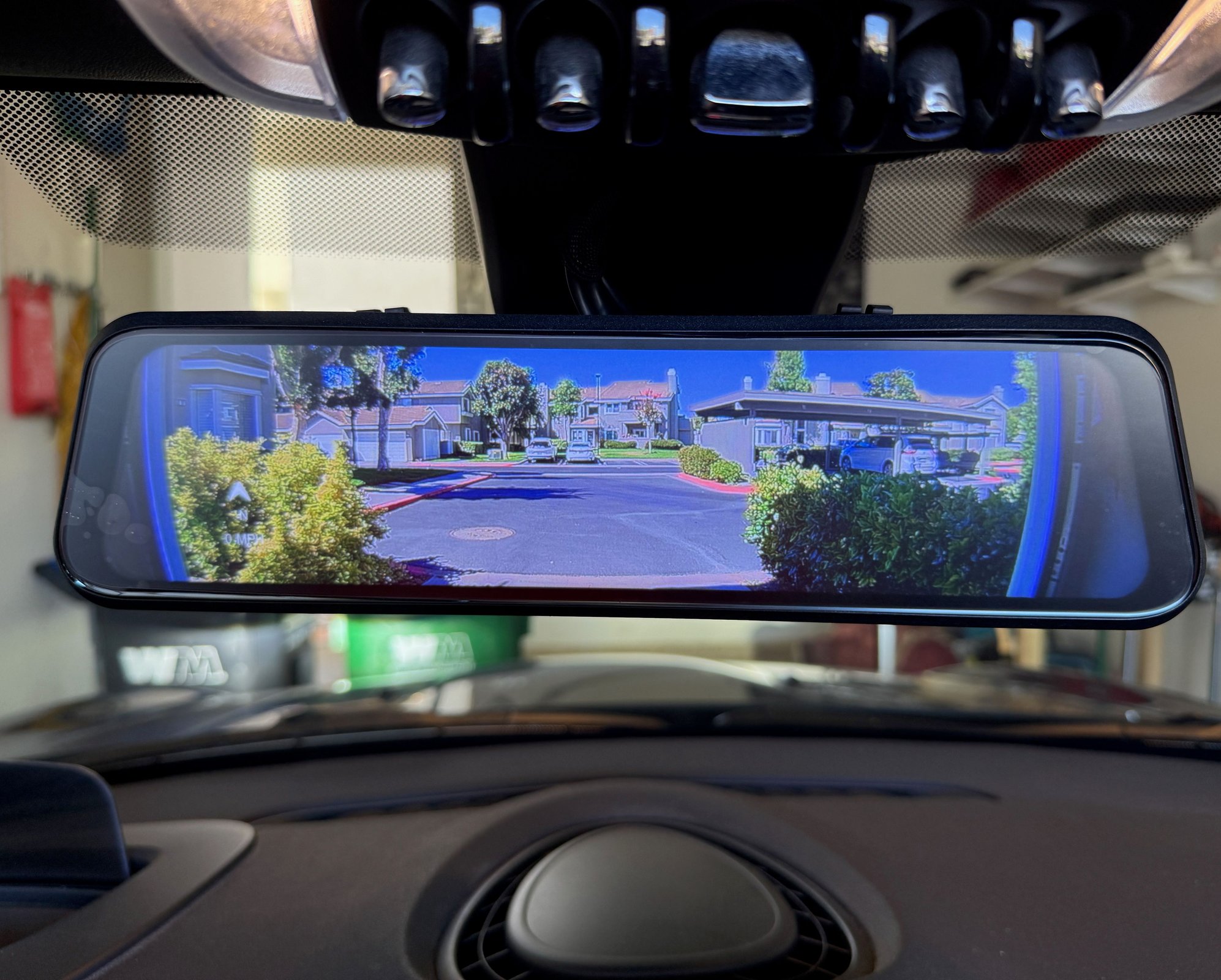 Heres the rear view from our garage via the new rearview mirror dashcam